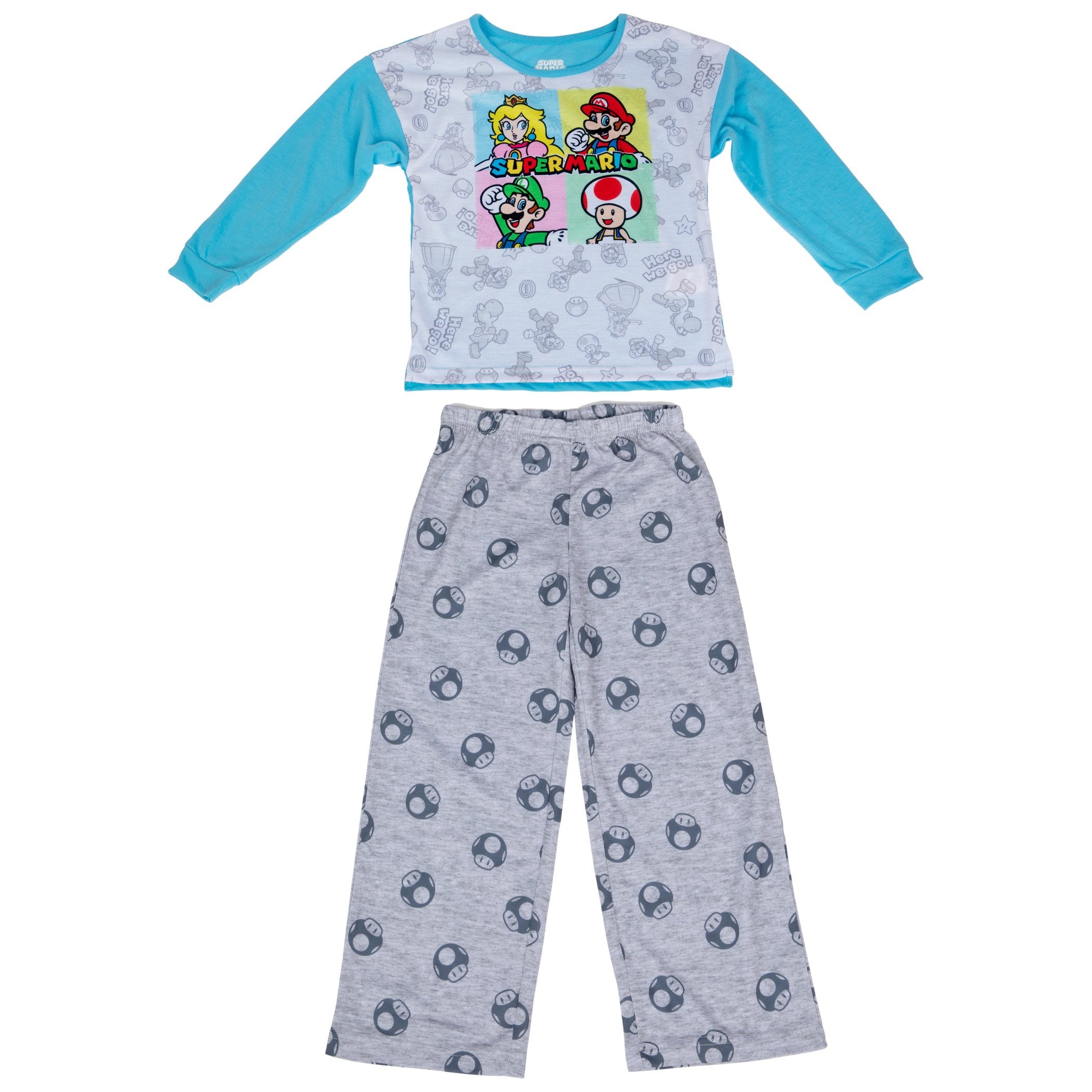 Nintendo Super Mario Character Squares 2-Piece Long Sleeve Pajama Set
